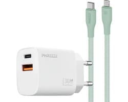35w snel oplader geschikt voor iPhone iPad met Lightning kabel - Usb C power adapter 2 poorten met oplaadkabel 1m
