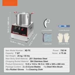 Elektrische groente- en fruitsnijder - Multi-cutter - 750 W - 7,71 L Capaciteit - RVS Behuizing - Drukknopbediening - Horecakwaliteit — thumbnail 2