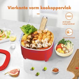 VIN® Hotpot Electrisch – Kaasfondue Pan Elektrische Multipan – Multifunctioneel 2L - Chinese Fondue 350/800Watt – Saute Pan – Friteuse – Hete Pan- Stomer – Langzame Kookplaat – Gemakkelijk Schoon te Maken - Rood — thumbnail 4