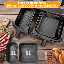 Heteluchtfriteuse Accessoires Gescht voor Philips Dual Basket Airfryer 3000-serie 6L/3L - 23pcs Airfryer Siliconen vorm Accessoireset - Grillrooster, Cake Broodvorm voor Philips Airfryer Dual Basket(grijs) — thumbnail 4