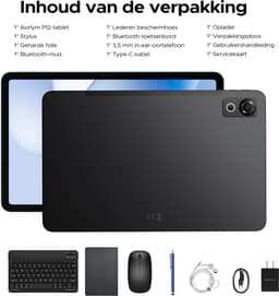 Aorlym P12 - Tablet - 48 GB RAM (8+40 GB) - 128 GB ROM (2TB/TF) - 12 inch 2K 120 Hz IPS - Android 16 - 10000 mAh /18 W - T7280 OctaCore - Dubbele camera - WiFi 5 - Bluetooth - Face ID - Toetsenbord - Stylus meegeleverd - Zwart — thumbnail 5