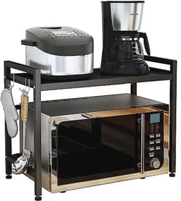 homewell Magnetronrek, 2-traps, uitbreidbaar rek om in lengte verstelbaar, moderne magnetronstandaard van koolstofstaal, met mobiele haak voor keukenorganizer (1-delige set, model 2, zwart) — thumbnail 1