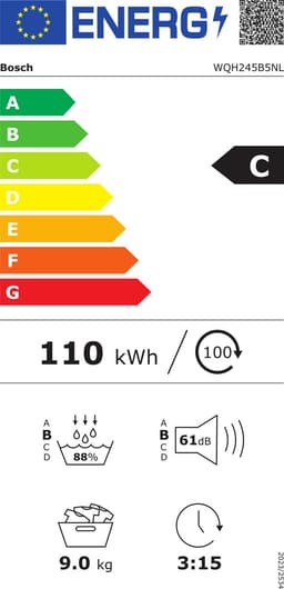 Bosch WQH245B5NL - Serie 6 - Warmtepompdroger - Wasdroger - 9 kg - Blijvend energiezuinig door Zelfreinigende condensor - Droogt zoals jij wilt met Auto Dry - Home Connect — thumbnail 3