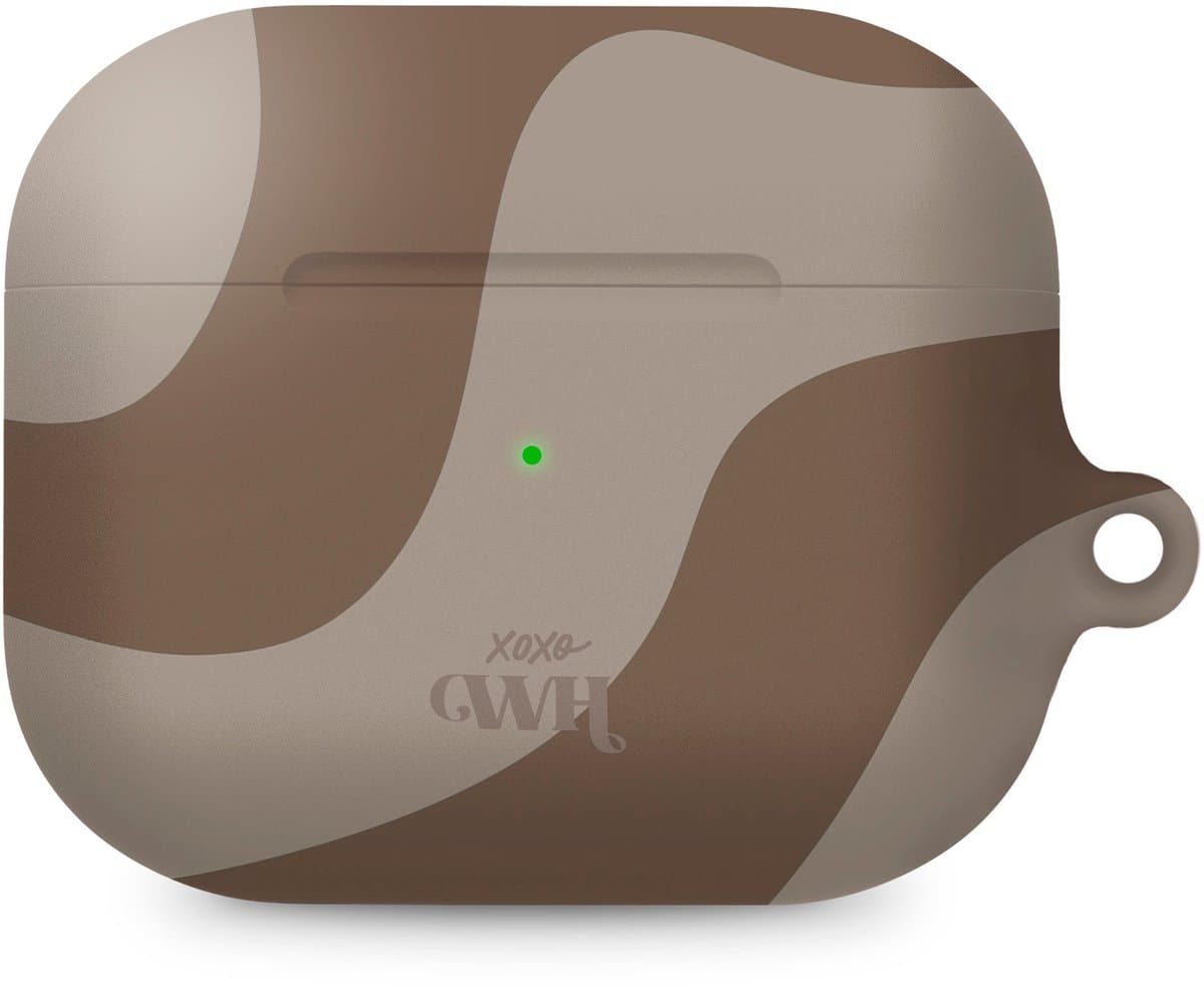 xoxo Wildhearts hoesje geschikt voor AirPods Pro 3 - Ride With Me Brown - Ook als telefoonhoesje verkrijgbaar - schokbestendige case - koptelefoonhoes - Beschermhoes met met golvende print - golven - beige / bruin — afbeelding 1