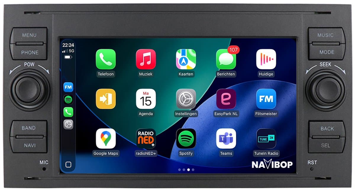 Geschikt voor Ford Fiesta (2006 t/m 2008) | 7 inch Android 15.0 CarPlay autoradio | Draadloos CarPlay & Android Auto | 2GB RAM + 32GB | Mic, Camera (AHD) & DAB+ | Bluetooth & WiFi | NAVIBOP NB-1281 | Bouwjaar 2006 t/m 2008 — afbeelding 1