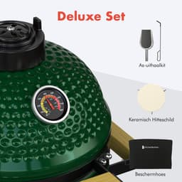 KitchenBrothers Kamado BBQ - 13 Inch Houtskool Barbecue - 27⌀ cm - PFAS-vrij - Deluxe Set - Egg BBQ met Accessoires inclusief Hoes - Groen — thumbnail 5