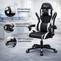 Bayt Gamestoel - Gaming chair - Gamingstoel - Verstelbare rugleuning - Comfortabele game stoel - Zwart en wit — thumbnail 3
