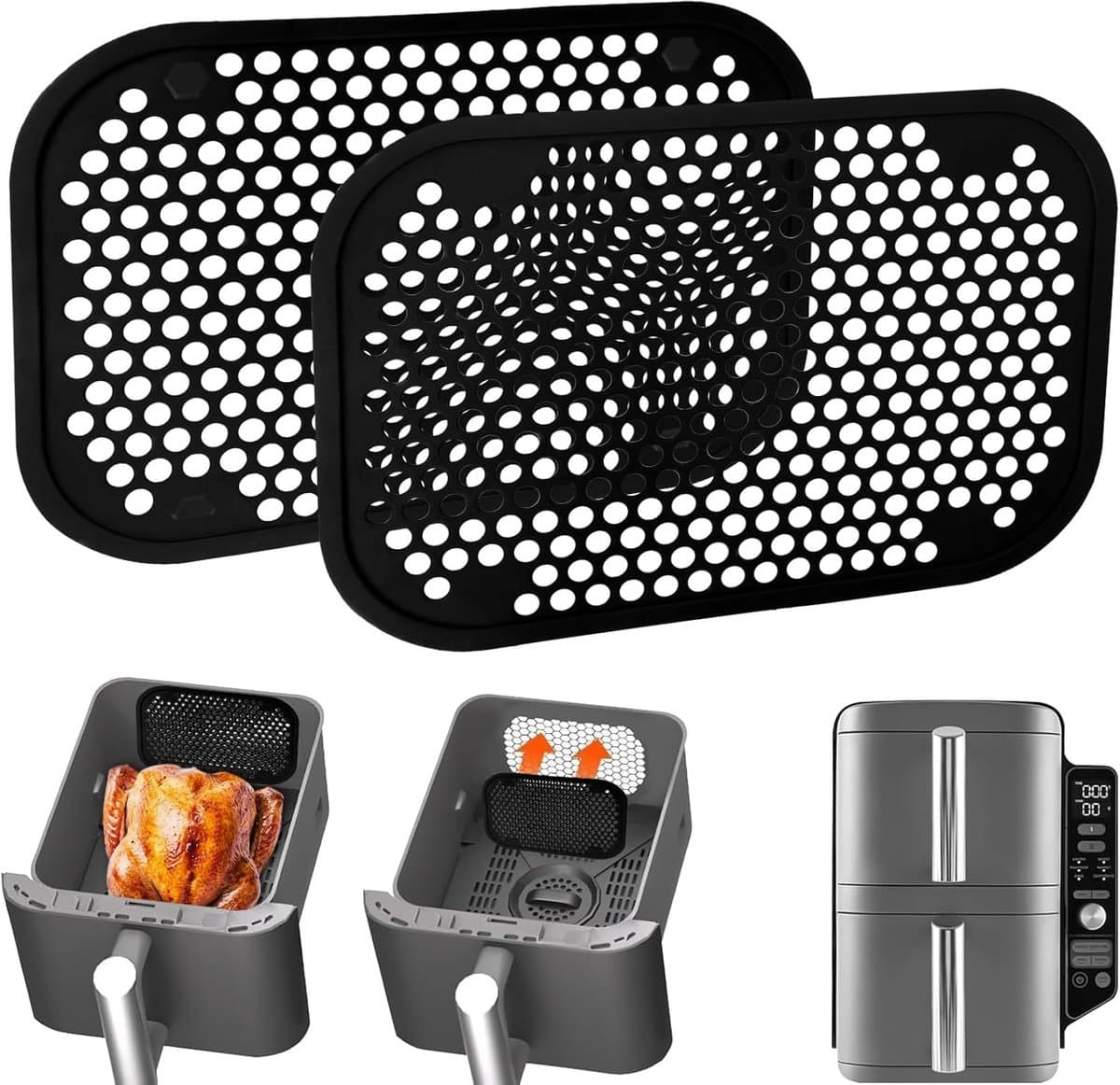 2pcs Anti-Splash Grate for Air Fryer Ninja Dual Stack Xl Sl400Eu and Sl300Eu, Silicone Grate Anti-Splashing Accessories for Airfryer Ninja Dual Stack Xl Sl400Eu and Sl300Eu — afbeelding 1