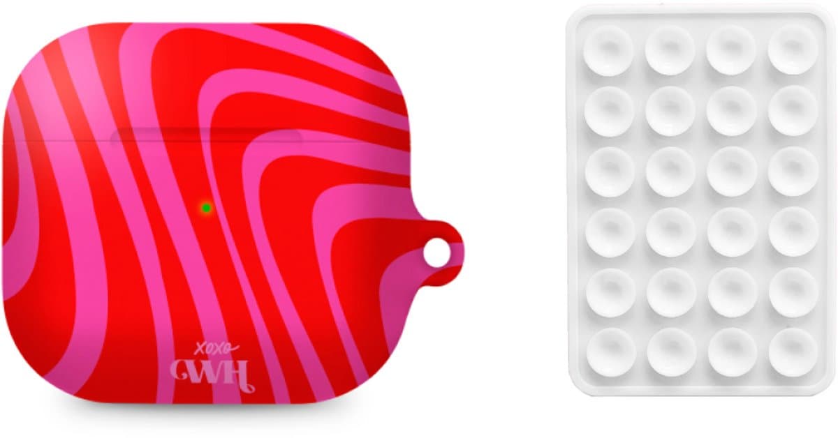 xoxo Wildhearts AirPods hoesje Berry Much Rood & Roze + Telefoonsticker Stick On Me Square Wit – geschikt voor AirPods 4 — afbeelding 1