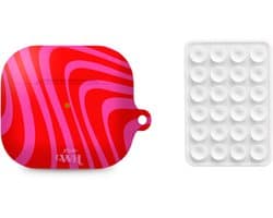 xoxo Wildhearts AirPods hoesje Berry Much Rood & Roze + Telefoonsticker Stick On Me Square Wit – geschikt voor AirPods 4