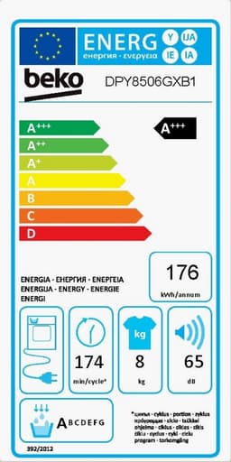 Beko DPY8506GXB1 wasdroger Vrijstaand Voorbelading 8 kg A+++ Wit — thumbnail 3