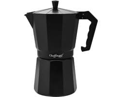 Cheffinger, Italiaanse Koffiezetapparaat 380ml 9 Kopjes van Aluminium met Ergonomisch Handvat, Zwart