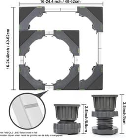 Wasmachine Basis met 4 Gevoerde Wielen - Draagvermogen Max. 200 kg - Verstelbare Breedte 40-62 cm - Hoogte 10-12,5 cm - Grijze Wasmachine Stand — thumbnail 4