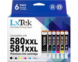 Ervangende Inktcartridges Compatibel voor 581 XXL 580 581 - 6er-Pack (ZWART, CYAAN, MAGENTA, GEEL, FOTOBLAUW)