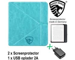 Origami Sleepcover Geschikt voor Kobo Libra 2 Hoes Turquoise + Screenprotector + Oplader * - ereader hoesje - cover