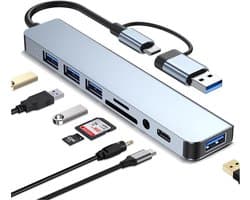 Vitdipy - 8 in 1 USB C Hub - USB Splitter - SD kaartlezer Hub - Aluminium Behuizing - Adapter Viervoudig Display Multipoort - Voor Laptop, Tablet etc.