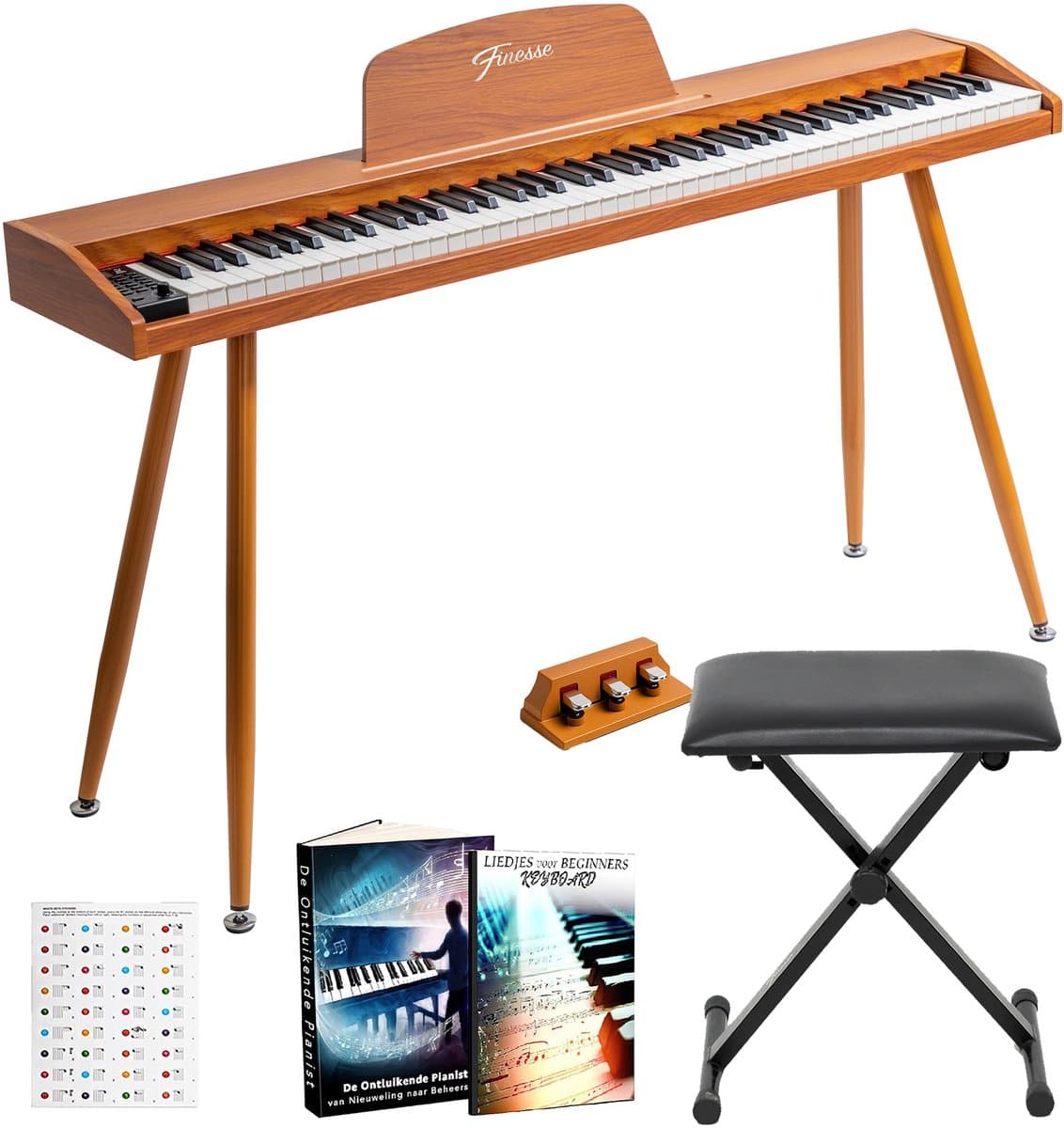 Finesse Digitale Piano - 88 Gewogen Toetsen - met Pedalen & Kruk - Keyboard Piano - Elektrische Piano - Volwassene & Kind — afbeelding 1
