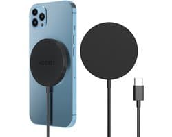 Accezz Draadloze Oplader - Geschikt voor MagSafe / Qi2 - Snellader 15W - USB C Oplader Kabel - Wireless Fast Charger -Zwart