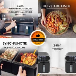 Stillstern Heteluchtfriteuse 2 kamers 8L Dual Zone Airfryer XXL (DE-versie), 2400W, Uitstekend 1,2 (Zeer goed), Friteuse Air Fryer, Receptenboek, Ontdooien & Warmhouden Heteluchtfriteuse Dubbele kamer, Air Fryers — thumbnail 2