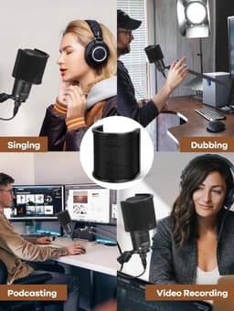 Microfoon Popfilter - 8.7*8*3 cm - Windkap voor Microfoon - Metalen - Popkiller - Studio Accessoire - Handheld Microfoon Popfilter - Zwart - Bescherming tegen Plofgeluiden en Windruis - Pop Filter - Popruis Vermijden — thumbnail 4