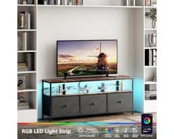 TV Meubel met LED Verlichting en 3 Lades - Industrieel Design - 137 cm Breed