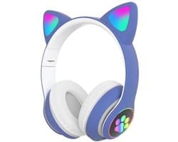 Blauw-witte kinderkoptelefoon - draadloze over-ear koptelefoon - kinderkoptelefoon - in-ear Bluetooth-microfoon - kattenoortjes - met licht - roze