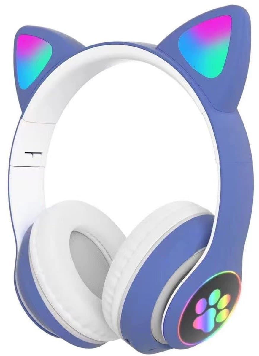 Blauw-witte kinderkoptelefoon - draadloze over-ear koptelefoon - kinderkoptelefoon - in-ear Bluetooth-microfoon - kattenoortjes - met licht - roze — afbeelding 1