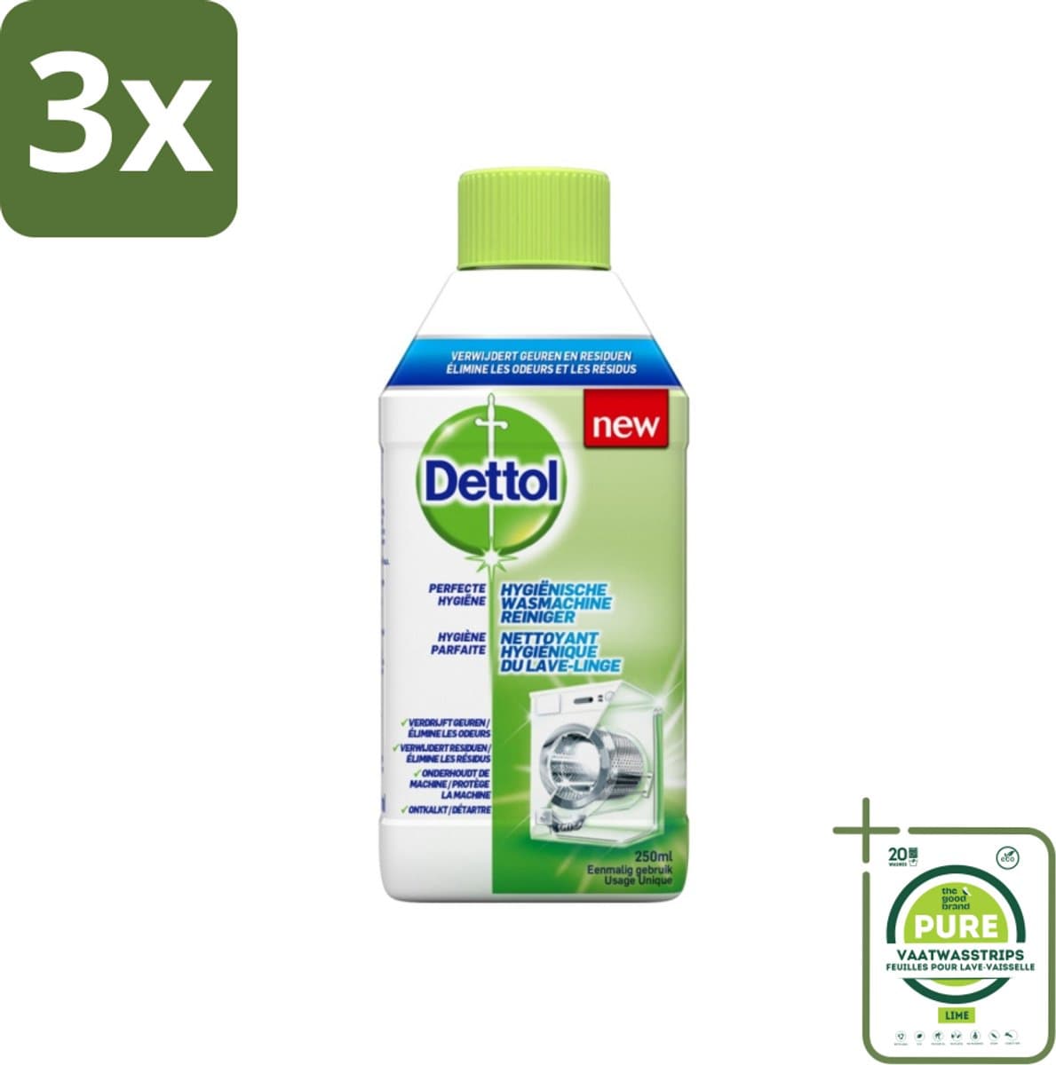 3 x Dettol - Wasmachine Reiniger - Eenmalig Gebruik - 250 ml - Grootverpakking - Wasmachine Reiniger - Wasmachine Schoonmaken - Wasmachine Hygiëne - Geurverwijderaar - Vuil Verwijderen — afbeelding 1