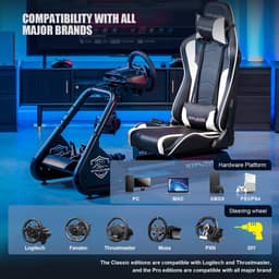 GTPLAYER - Simulator Cockpit - Met Luidsprekers en Stuurwiel Steun - Wit — thumbnail 3