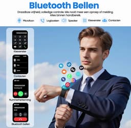 Synyq Axis GPS Smartwatch Dames en Heren - 2 Bandjes - Waterdicht - Belfunctie - Stappenteller - Hartslagmeter - Slaapmonitor - Multisport - Geschikt voor Android en iOS - Zwart — thumbnail 3