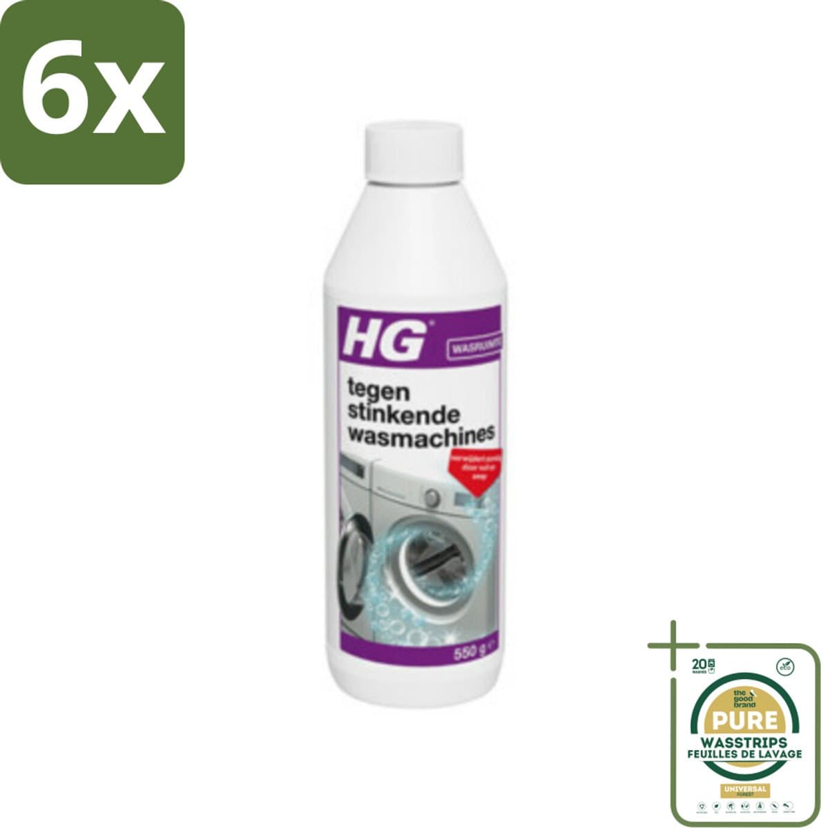 HG - Tegen Stinkende Was - Verwijdert Aanslag Door Vuil & Zeep - 550 g - Voordeelverpakking - 6 stuks - Wasmachine geur - Wasmachine stinkt — afbeelding 1