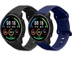 kwmobile 2x siliconen smartwatch bandjes - geschikt voor Xiaomi Watch S4/S4 Sport/S3/S2/Watch S1 Active/Redmi Watch 5 Active - 18 - 23 cm in zwart / donkerblauw - Maat L