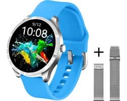 Belesy® Q9 PLUS - Smartwatch Dames – Smartwatch Heren - Horloge - 1.28 inch - Kleurenscherm - Stappenteller - Bloeddruk - Hartslag - 75+ Wijzerplaten – Sporten – Staal - Zilver - Siliconen - Blauw - Kerstcadeau
