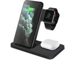 Chéroy 3-in-1 Draadloze Oplader - 15W Snellader - Qi Oplaadstation - Geschikt voor MagSafe, Apple Watch - Smartphone & Oortjes - Wireless Charger - Zwart