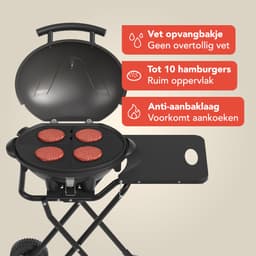 KitchenBrothers Elektrische BBQ - Opvouwbaar - Barbecue met Wielen - Anti-aanbaklaag - Zijtafel - tot 250°C - 2400W - Zwart — thumbnail 5