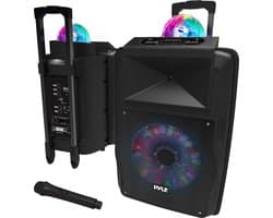 Pyle Bluetooth Luidsprekersysteem – Draagbaar Speaker met Wielen-700 W- Draadloos Luidspreker en Microfoonset met Bluetooth- MP3-USB -Micro SD- FM Radio-DJ-Verlichting