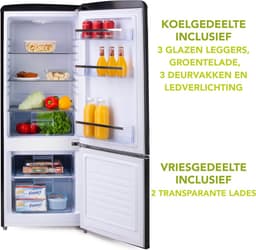 DOMO DO91706R Retro Koel-Vriescombinatie - Energieklasse D - 191 L - Zwart — thumbnail 5