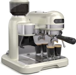 Klarstein Koffiemachine Bella Café Espressomachine met molen – 19 bar, 1550 W, 1,4 liter, geïntegreerde conische molen, melkschuimer, 2 kopjes, thermoblok, crème, roestvrij staal - voor Keuken - LED - Coffee Machine - Koffieautomaat — thumbnail 1