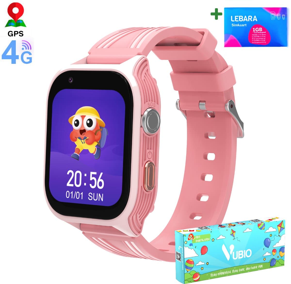 VUBIO 4G Kinder Smartwatch L2 - Incl. SIM - GPS - Videobellen - Roze — afbeelding 1