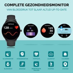 Royal Supplies S8 Smartwatch - Smartwatch Heren - Smartwatch Dames - Smartwatch Kinderen - 2026 model -HD Touchscreen - Horloge - Stappenteller - Saturatiemeter - IOS & Android -Screenprotector-Zwart — thumbnail 4