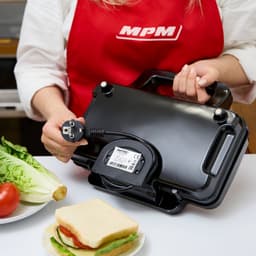 MPM Elektrische Sandwichmaker/Tosti-ijzer Hoog Vermogen (900W) inclusief Behuizing van RVS en Thermostaat — thumbnail 3