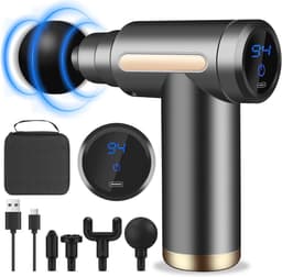 Draagbaar Mini Massagegeweer met LCD Scherm - 6 Snelheden en 4 Massagekoppen voor Spierpijnverlichting — thumbnail 1
