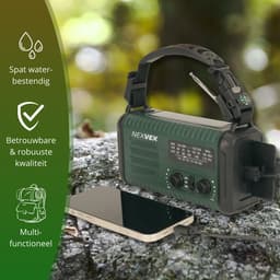 Nexvex® Pulse 2X Noodradio Powerbank 20000mAh - Solar Powerbank Zonneenergie - Noodpakket - Survival Kit Kamperen - Militaire Zaklamp LED Oplaadbaar - Draagbare Radio Wandelen - Leeslamp - Nood Kompas - Opwindbaar - Zonnepaneel - Noodrantsoen - Groen — thumbnail 2
