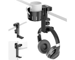 2-in-1 Hoofdtelefoonhanger Met Bureaubekerhouder - Draaibare Headsethouder Onder Bureau - Geschikt Voor Koffiemappen, Waterbekers, Hoofdtelefoon
