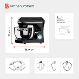 KitchenBrothers 2000W Keukenmachine - Keukenrobot - 6,2L - Mixer met Mengkom - Keukenmixer - BPA-vrij - Zwart — thumbnail 7