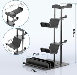 StayPowered Headset Stand & Controller Houder - Compact en Stijlvol voor Georganiseerde Gaming Setup - Stevige Aluminium Staaf - Metalen Basis voor Stabiliteit - Antislip Siliconen Voet - Zwart - Levering Sneller dan Aangegeven! — thumbnail 3