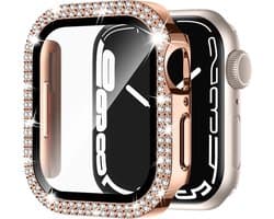 MY PROTECT - Diamond Hoesje Geschikt Voor Apple Watch 44mm Bescherm Case & Screenprotector - Rosé