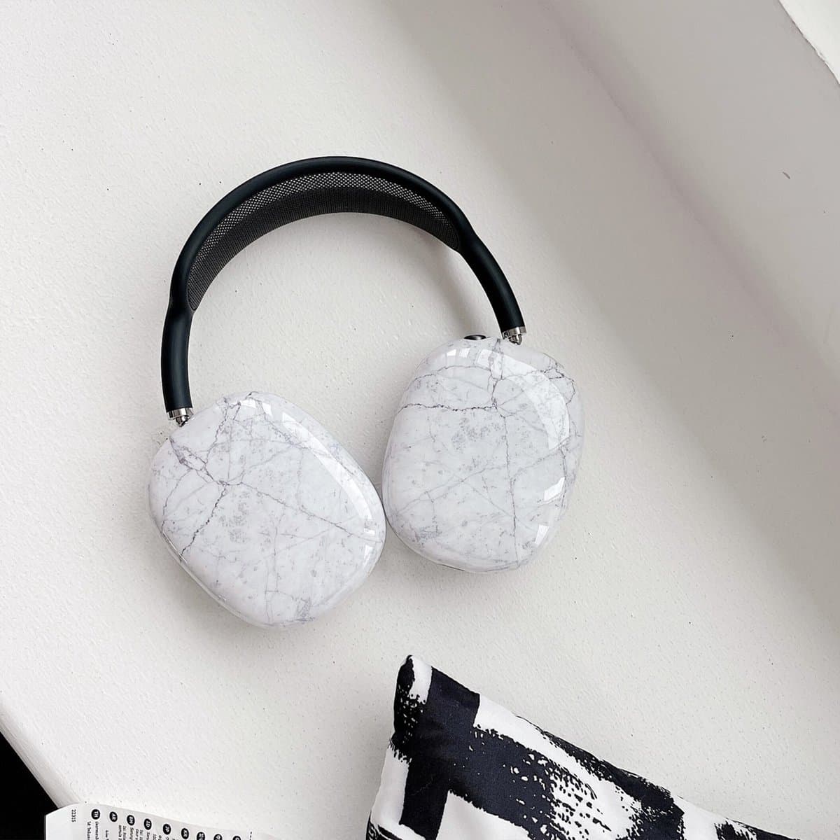 MY PROTECT - Siliconen Marmer Cover Case geschikt voor Airpods Max - Wit — afbeelding 1