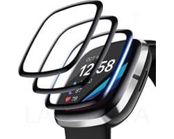 DrPhone PROTEC Pro - Geschikt voor Fitbit Versa 3/4/Sense PC + PMMA Folie 3D - Alternatief Tempered Glass - Volledige Bescherming - Zwart