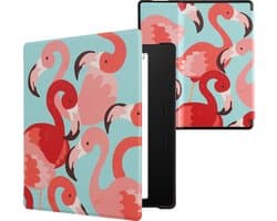 kwmobile e-reader hoesje geschikt voor Amazon Kindle Oasis 10. Generation hoes - E reader flip case met magnetische sluiting - Ereader cover - Flamingo's design in roze / poederroze / rood